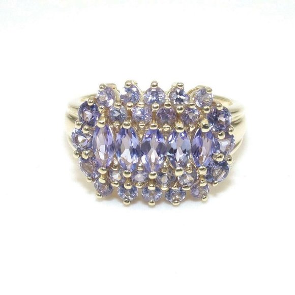 14K Yellow Gold Ring Size 6.5 Purple Tanzanite Cluster